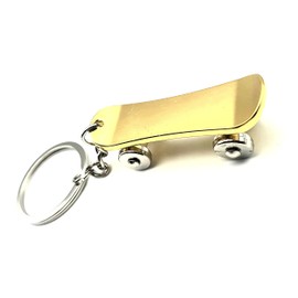 SNS Components Gold Brushed Stainless Steel Skateboard Cool Heavy Metal Keyring Keychain Novelty Gift Skate