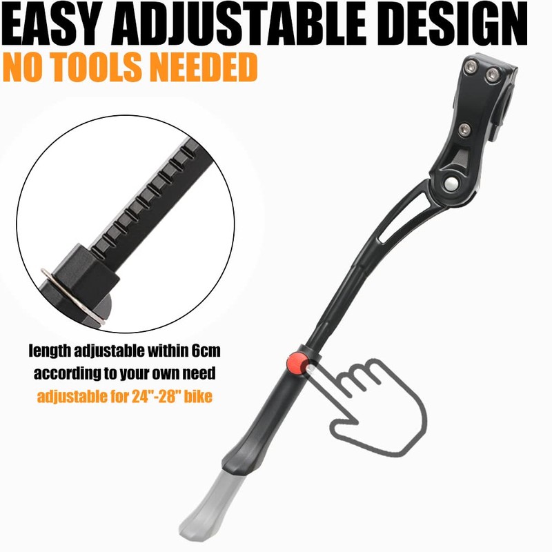 TOPCABIN Adjustable Aluminum Alloy Bicycle Kickstand, Black, 24"-28" Bike