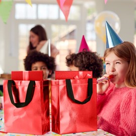 GITMIWS Sparkle Gift Bags with Tissues – Set of 9 Red Reusable Shiny Gift Bags Medium size - Ideal As Goodie, Birthday, Wedding, Party Favor Bags