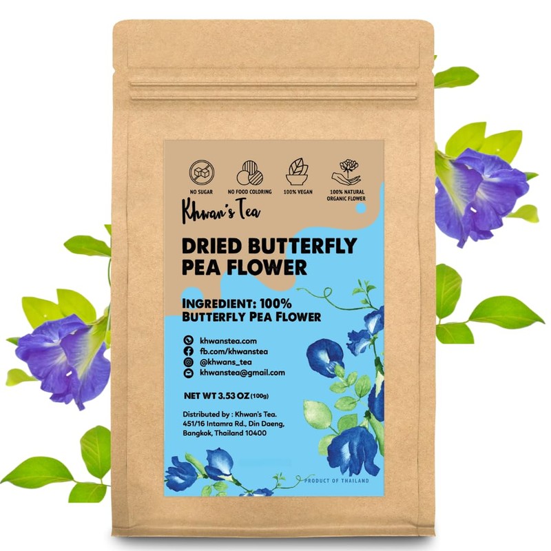 KHWAN'S TEA Dried Butterfly Pea Flowers Blue Tea Clitoria Ternatea