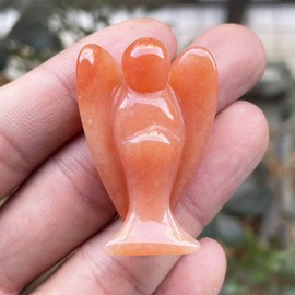 Fekuar Natural Carnelian Healing Crystal Prayer Guardian Angel Statue, Carving Pocket Palm Stone Figurines Decoration 1.5 inches