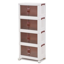 G-Rack Stackable Storage Organiser - Space-Efficient Plastic Storage Bin with Doors - Practical, Removable, Foldable Cabinet - Movable, Stackable Storage Bins - Transparent/White - Set of 4