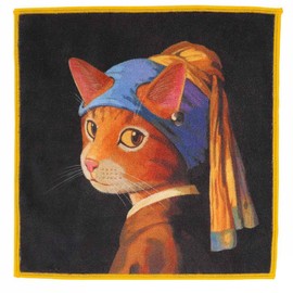 CAT ART 000220-0007-01 Cat Art Smartphone Glasses Wipe Handkerchief "Girl Cat with Pearl Earrings" Johannes Ferneko [Microfiber] Women's Women's Approx. 9.8 inches (25 cm)