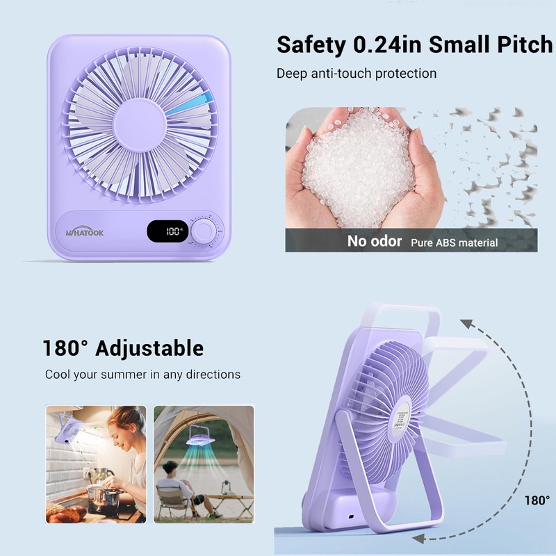 WHATOOK Small Desk Portable Fan Rechargeable: 2 Pack 2000mah 10