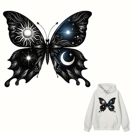 Celestial Butterfly & Sun Moon Wings Iron On Transfers for T-Shirts Rub on Transfers Stickers Vinyl Ready to Press Stickers Iron on Decals for T-Shirts Clothing Hoodie DIY Crafts