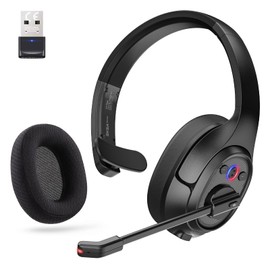 EKSA Bluetooth Trucker Headset, Wireless Headset with Environmental Noise Cancelling Microphone & USB Dongle, 99ft Long Range, Volume Control, Single Ear Trucker Headphone, Works with PC/Mac/Phone