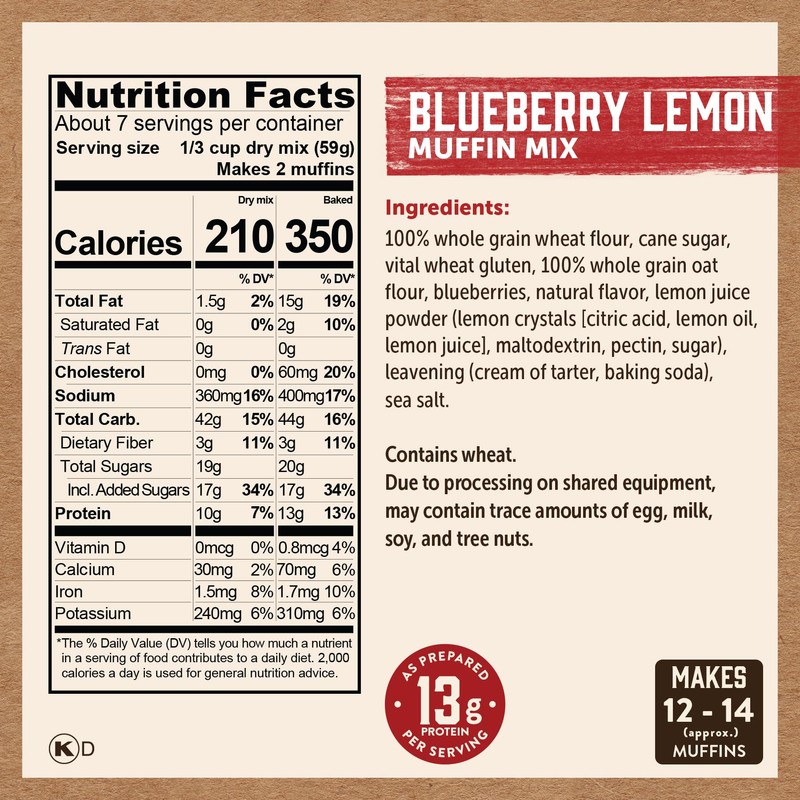 Kodiak Cakes Muffin Mix, Blueberry, 14 Ounce, Pack of 6