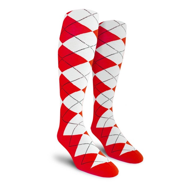 Golf Knickers Colorful Knee High Argyle Cotton Socks For Men Women and Youth - S: Red/White - Mens