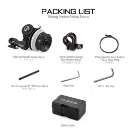 Tilta Pocket Mini Follow Focus for DSLR Cameras, Mirrorless Cameras, Adjustable 360 Degrees with A/B Markings, Photo Lens, Follow Focus Gear Ring, 15mm Bottom, Single Rod Holder FF-T07