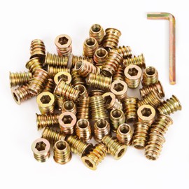 M6-1.0 x 15mm Threaded Insert for Wood Furniture Screw in Nut Threaded Wood Inserts Bolt Fastener Connector, Zinc Plated Carbon Steel, 50 PCS (with Hex Spanner)