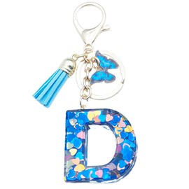 Unpafcxddyig Blue A-Z Initials Letter Keychain Tassel Butterfly Pendant for Car Keys Wallet Backpack Handbags,Letter D