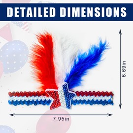Hying 2 PCS 4th of July Patriotic Headbands for Women, American Stars Headwear Red Blue Feather Headband July 4th Head Band Memorial Day Hair Hoops Accessories for Memorial Day Decorations Supplies