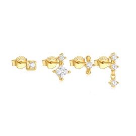 SAINT RAPHAËL Gold Stud Earrings Set for Women, 18k Gold Plated 925 Sterling Silver Crystal, Earring Sets for Multiple Piercings, Hypoallergenic, Waterproof (Gold)