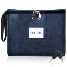 Notary Bag with Lock 13.2 * 10 Inches Purple Leather Notary Supply Bag with handle Cash Bag Locking Document Bag with 2 keys Money Bank Deposit Bag with Zipper for Record Book Stamp Passport (Blue)