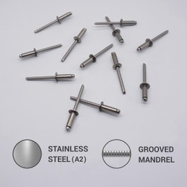 (Pack of 100) Stainless Steel Blind Rivets 4.8 x 14 mm Dome Head Pop Rivets DIN 7337 A2 Rivet Slot Mandrel (100, 4.8 x 14 mm)