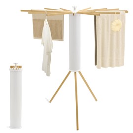 Kroias Tripod Clothes Drying Rack Wooden Drying Rack, Laundry Drying Rack Space Saving Foldable Drying Rack Clothing, Stand Outdoor Folding Portable Drying Rack Collapsible with 16 Expandable Rods