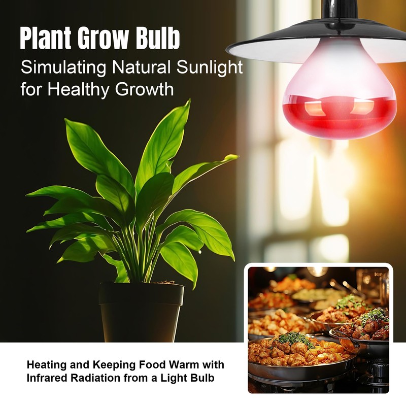 Zenhagu 250W R40 Red Heat Lamp Bulbs (4-Pack), Infrared Heat