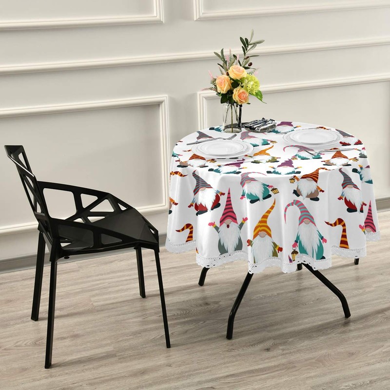 Christmas Tablecloths Christmas Gnome Decoration Seamless Tablecloth for Round Tables,
