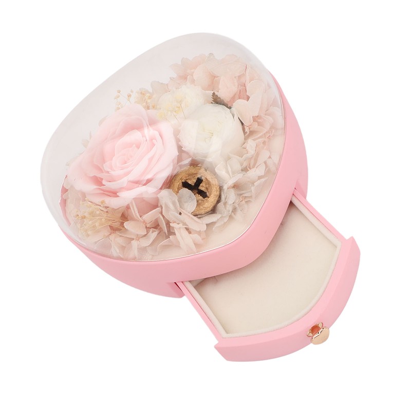 Heart Shaped Jewelry Box Wedding Preserved Flower Necklace Ring Storage