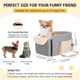VavoPaw Dog Car Seats for Small Dogs, Center Console Dog Car Seat with Non-Slip Base and Storage Pocket, Pet Bed for Puppies, Small Dogs, Cats Under 12 LBS, Grey