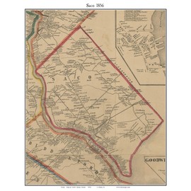 Saco 1856 Old Town Map with Homeowner Names Maine - Reprint York County ME