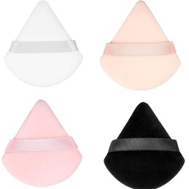 4 facial soft triangle puffs, wet and dry makeup tools, used for powder, mineral powder, body powder, foundation make-up, washable powder puffs (Colour mixture)