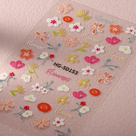 Jremg Flower Nail Art Stickers 5D Embossed Colorful Flowers Nail Stickers Self-Adhesive Spring Summer Daisy Sunflower Design Decals Cute Floral Petal Nail Art Supplies for Women DIY Manicure