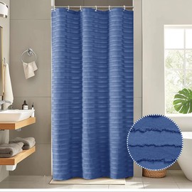 Aiyufeng Royal Blue Stall Shower Curtain - Modern Striped Textured Fabric Shower Curtain for Shower Stall, Farmhouse Tufted Textured Narrow Cloth Shower Curtain for Bathroom