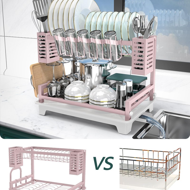 B-Land Dish Drying Rack, 2 Tier Dish Racks for Kitchen