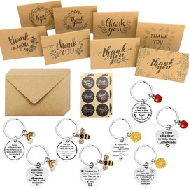 Sundonix Thank You Teacher Keyring Gift - 8 Pack Thankyou Teacher Appreciation Leavers Presents Ideas Cards Envelopes Stainless Inspirational Keychain for Thanksgiving Graduation
