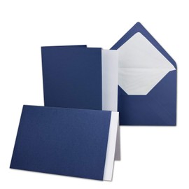 10 x Card Set DIN B6-12 x 17 cm - 120 x 170 mm - Folding Cards with Letter Envelopes and Insert Sheets - Ribbed Structure Surface - Dark Blue - Vintage Invitation Cards