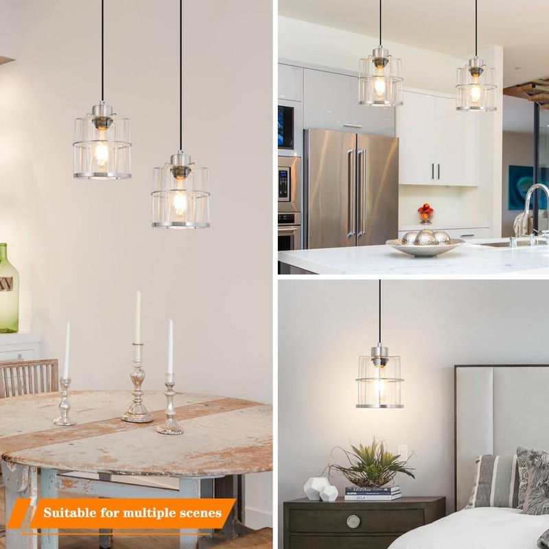 Brushed Nickel Pendant Lights Set of 2, Pendant Lights Kitchen