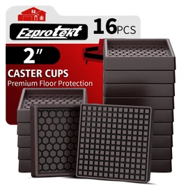 Non Slip Furniture Coasters - 2” Non Skid Furniture Pads for Hardwoods Floors, 16 PCS Square Rubber Furniture Caster Cups, Anti Slide Furniture Feet Floor Protectors for Couch Chair Table Desk (Brown)