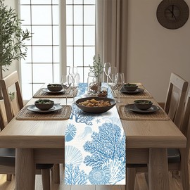 ANATTASOUL Table Runner, Corals and Shells Table Runners, Spring Terylene Table Line for Dining Table Decor Home Wedding Party, 13 x 72 inch/ 33 x 183 cm
