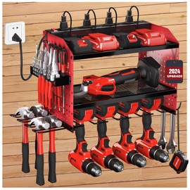 Veitorld Power Tool Organizer with Charging Station - 4 Drill Holders - Heavy Duty Modular Wall Mount Rack for Garage, Tool Storage Organizer - Valentines Day Birthday Gifts for Men Him Husband