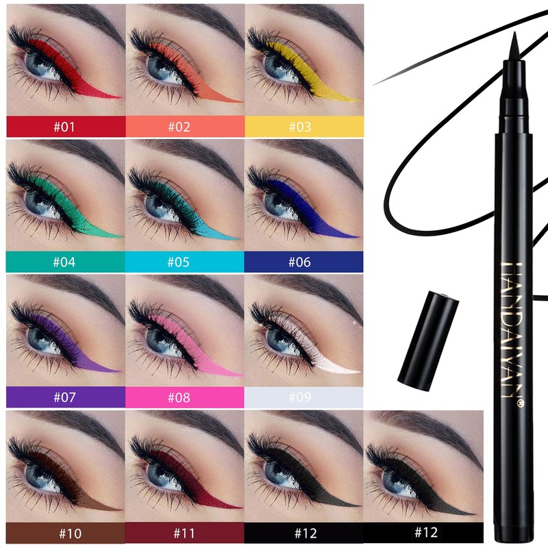 Matte Eyeliner Set, 13 Pieces, 12 Colours, Eyeliner Make-Up Set,