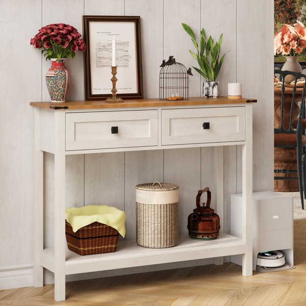 Trironsun Farmhouse Console Table with 2 Drawer for Entryway Rustic