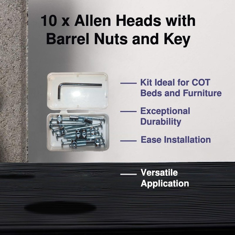 Silver Cot Bed Bolt Kit - 6mm M6 x 60mm
