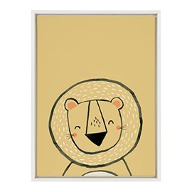 Kate and Laurel Sylvie Inky Lion Framed Canvas Wall Art by Lauradidthis, 18x24 White, Adorable Animal Art for Wall