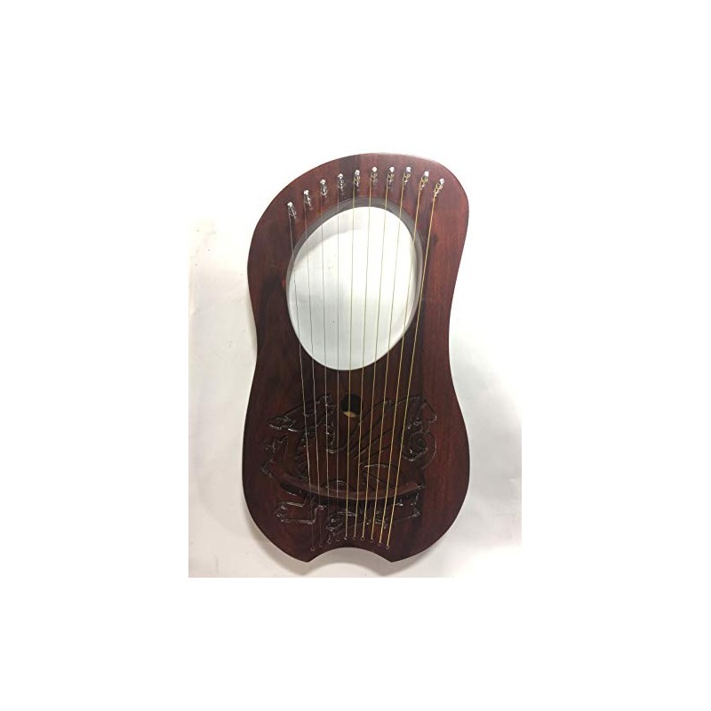 Lyre Harp 10 String Solid Wood Handmade Dragon Carved