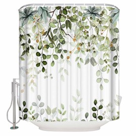 EZON-CH Cloth Shower Curtain Green for Bathroom, Sage Green Eucalyptus Leaf and Branches Abstract Waterproof Shower Curtain, Washable Fabric Durable Bath Curtain for Hotel Farmhouse Decor - 36x72IN