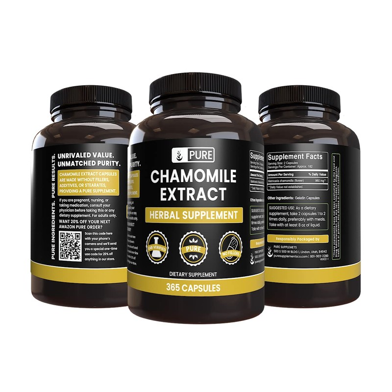 PURE ORIGINAL INGREDIENTS Chamomile Extract (365 Capsules) No Magnesium Or