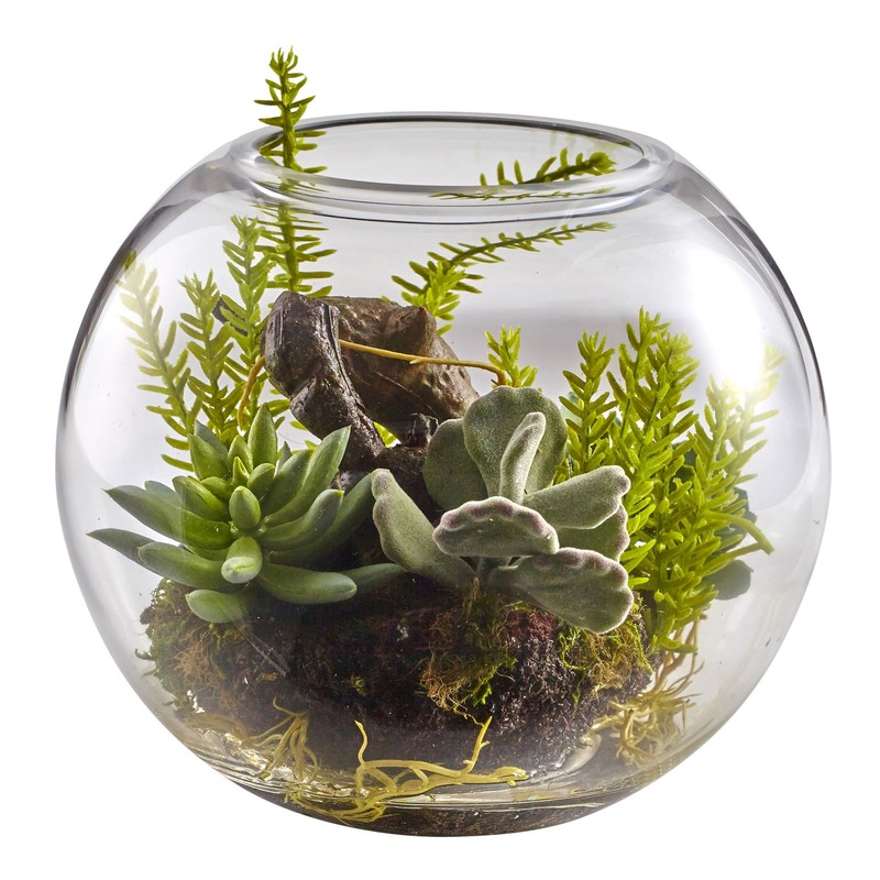 Nearly Natural Mix Succulent Garden with Glass Vase