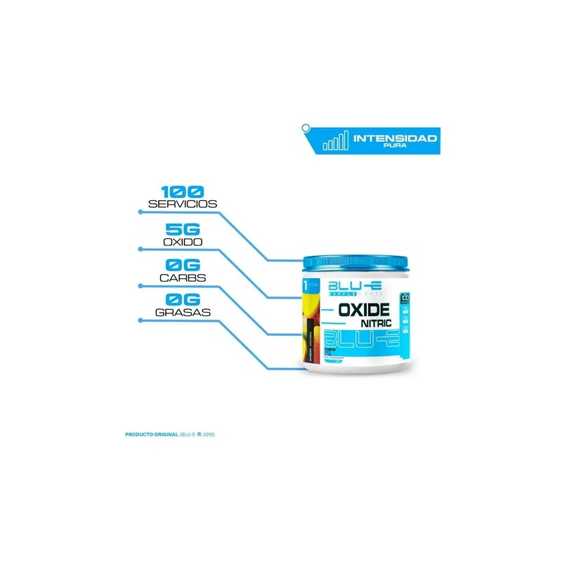 Óxido Nítrico Blu-e 500gr 100 Servicios Pre Entreno Full