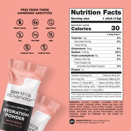 Earth's Splendor Electrolytes Powder Packets Sugar Free White Peach Hydration Sticks with Essential Vitamins for Energy & Sports Performance Travel-Friendly Single-Serve Packets for Daily Use 10 Pack