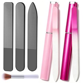 Dr.nail 5Pcs Glass Nail Files Buffer Set for Polisher Natural Fingernail | Crystal Glass Nano Nail Files Double Sided Etched Nail Buffer Health to Nat
