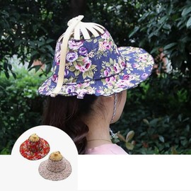 AMateschitz Fan Hat Made of Bamboo Sun Protection Bamboo Fan Hat Foldable Fan Cap with Wide Brim Versatile Beach Hat Anti-UV Sun Hat for Travel Fishing Outdoor, Flower Bird, Unit size