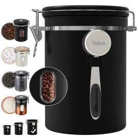 Veken 38oz Large Coffee Canister with Window, Airtight Stainless Steel, Kitchen Foo
