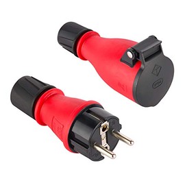 Electraline 92383 Pack of 1 Rubber Plug + 1 Schuko Socket IP54 with Automatic Spring Cover for Hands-Free Operation Red/Black