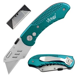 Vickay Box Cutter Knife Utility Knife with 5 SK5 Quick Change Blades, Safety Axis Lock Design Razor Knife, Lightweight Aluminum Body Belt Clip for Office